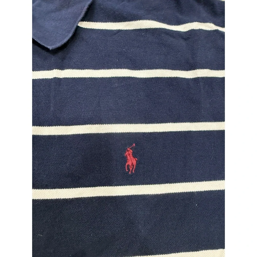 Polo Ralph Lauren Mens 4XB Big Navy Blue White Striped Short Sleeve Polo Shirt